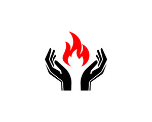 Vector illustration of silhouette of hands holding fire in minimalist style	