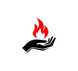 Vector illustration of silhouette of hands holding fire in minimalist style	