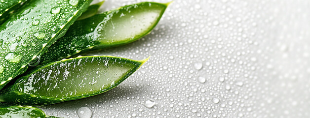 Obraz premium wide background banner with aloe vera and in a side and blank copy space for texts 