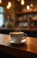 A cup of coffee sits on a wooden bar table, sparking inspiration for creative concepts to unfold naturally._00003_