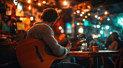 Acoustic Guitar Performance in Cozy Caf Ambience