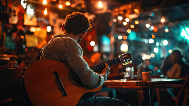 Acoustic Guitar Performance in Cozy Caf Ambience
