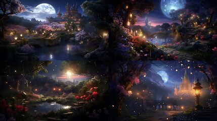 A garden of wishes blooms under the moon's tender glow, ushering in a wondrous New Year.