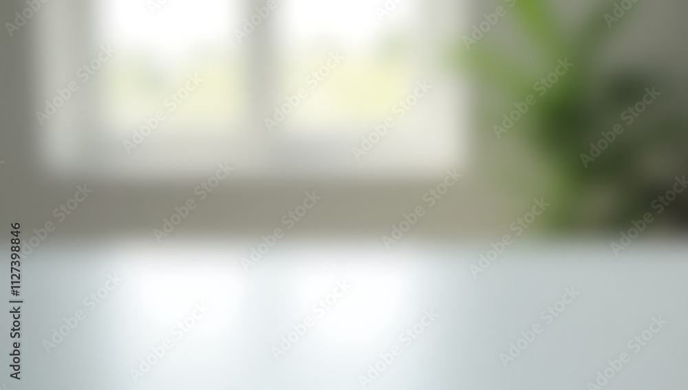 Poster A blurred background with a window serves as an abstract contrast to the sharp focus on a white tabletop._00002_
