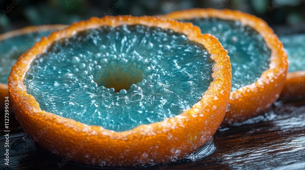 Aufkleber vibrant orange and blue citrus slices create an artistic display of color and texture