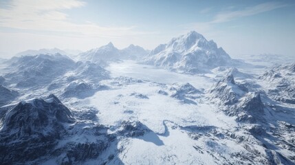 Fototapeta premium Majestic Snow-Covered Mountains Overlooking Frozen Landscape