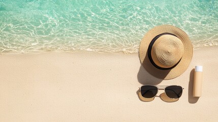 Tranquil Beach Scene with Soft Golden Sand, Beach product background concept.