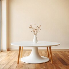 Modern living room with wooden furniture, indoor plants, and stylish decor