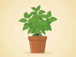 Obraz premium A Green Plant Grows in a Brown Pot