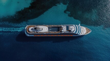 Luxurious Cruise Ship Sailing Through Clear Waters, Cruise in the sea concept.