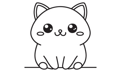 Adorable Kawaii Cat Coloring Page: A Simple, Cute, and Easy-to-Color Cartoon Kitten Illustration