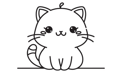 Adorable Kawaii Cat Illustration, Simple Line Art, Cute Cartoon Kitten, Pet Graphic Design Element, Coloring Page, Whimsical Animal Character