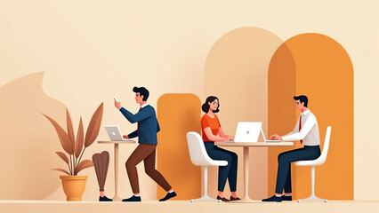 A minimalist geometric composition featuring overlapping circles and squares in warm neutral tones