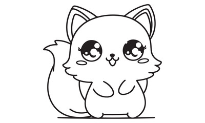 Adorable Kawaii Fox Coloring Page: A Cute, Big-Eyed Anime-Style Fox Ready for Creative Expression