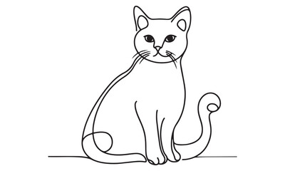 One Line Drawing of a Sitting Cat, Elegant Minimalist Pet Portrait, Simple Continuous Line Art, Black and White Illustration