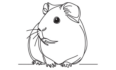 Single-Line Drawing of an Adorable Guinea Pig, Sitting and Gazing, Minimalist Black and White Illustration, Pet Portrait