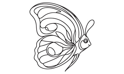 One-Line Drawing of an Elegant Butterfly with Intricate Wing Details and Delicate Antennae