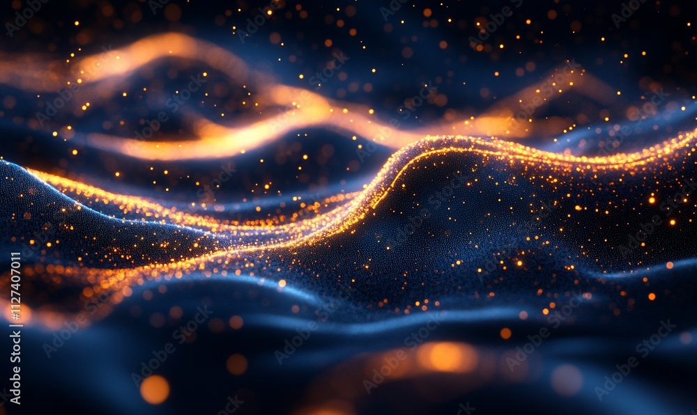 Poster abstract glowing particle wave background.