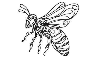 Intricate Line Art Drawing of a Bee, Black and White Insect Illustration, Whimsical Nature Design, Decorative Honeybee Sketch, Abstract Bee Art, Hand-Drawn Insect, Zentangle Bee, One-Line Bee Drawing,