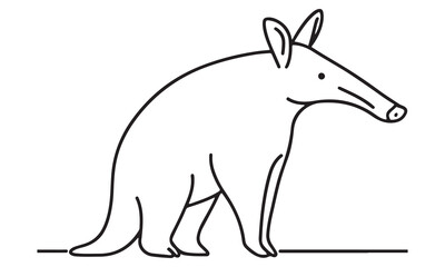 Line Art Illustration of an Aardvark Standing on a White Background