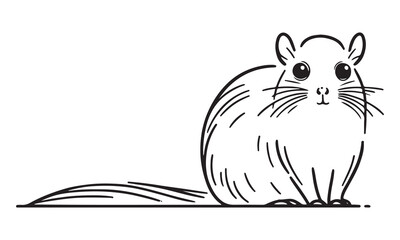 Adorable Hand-Drawn Black and White Gerbil with a Long Tail, Sitting and Facing Forward, Simple Line Art Illustration