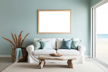 A blank horizontal poster frame mockup wall art