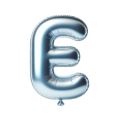 Silver shiny foil balloon alphabet letter E, isolated on transparent cutout PNG