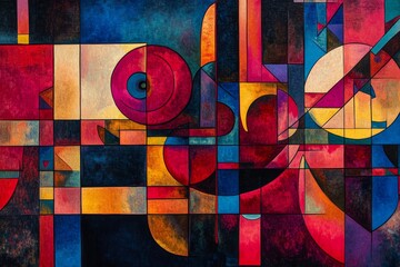 Fototapeta premium Abstract Geometric Composition in Vibrant Hues: A Symphony of Color and Form.