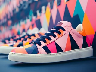 Colorful geometric pattern sneakers with vibrant design and style