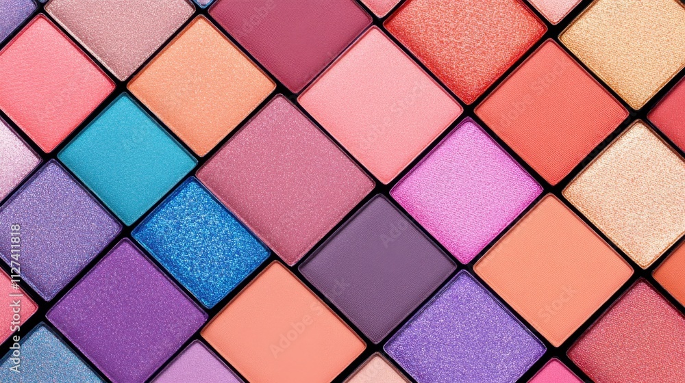 Aufkleber vibrant array of colorful cosmetic squares arranged in a mesmerizing pattern