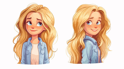 Cute happy blonde cartoon girl vector illustration for designs