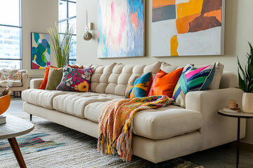 A serene and inviting living space designed for comfort, with cozy seating, soft textiles, and warm lighting to create a calm and relaxing atmosphere.