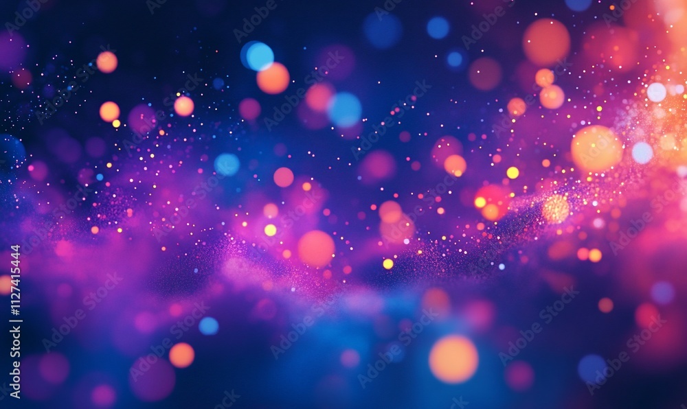 Poster Abstract background with colorful glowing particles and bokeh effect.