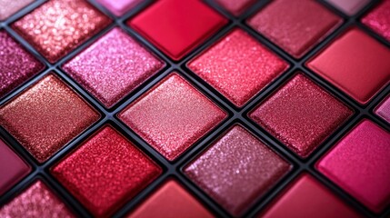 Vibrant Array of Shimmering Shades in Pink and Red Hues Perfect for Artistic Makeup Designs