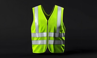  Realistic 3D vector mockup of a safety vest, with fluorescent green material, reflective stripes, and a zip. Ideal for traffic or worker uniforms 