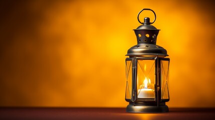 Hope and warmth  a simple lantern illuminating darkness with yellow and gold light