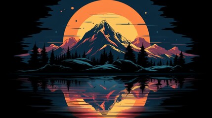 Silhouette of a mountain at sunset with purple and orange shades for a magical effect