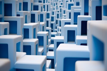 Fototapeta premium Mesmerizing cube illusions overlapping shapes in blue and white create stunning 3d visual effects
