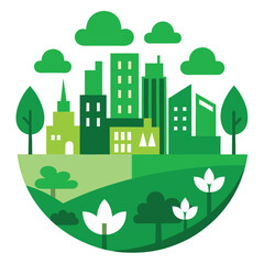 Fototapeta premium hand drawn green city with buildings and trees showcases urban planning and sustainability