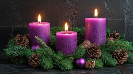 Advent wreath with candles and pine decor