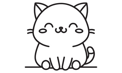 Cartoon cat and mouse illustration with cute kitten design, fun character and playful tail, perfect for coloring and featuring a happy, domestic feline pet in a funny drawing