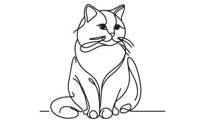 Cartoon illustration of a cute black cat silhouette sitting, with a playful tail, in a simple vector design