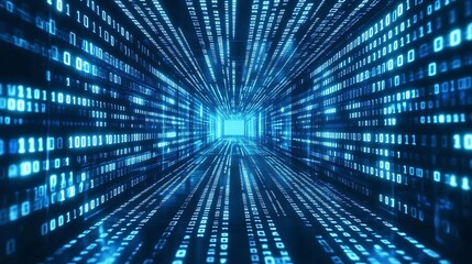 Fototapeta premium A digital tunnel filled with binary code, representing data flow and technology.