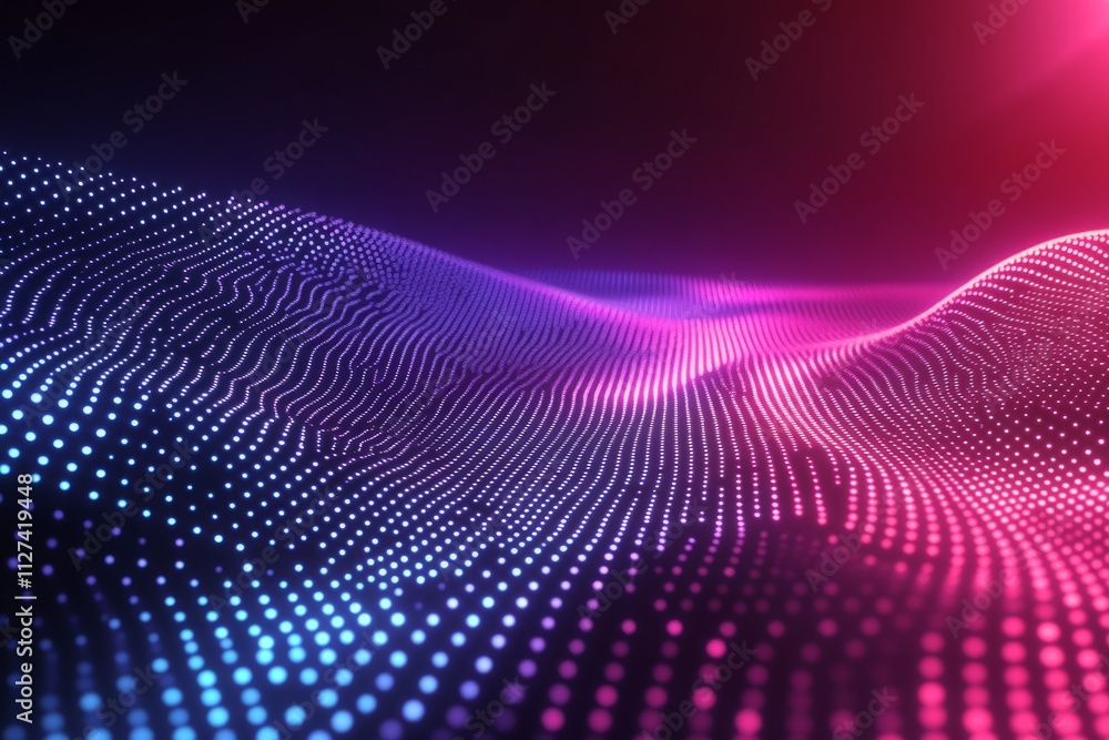 Aufkleber abstract futuristic particles wave flowing with bokeh and light effect under neon lights