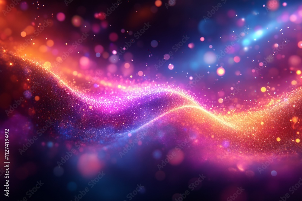 Aufkleber colorful particles flowing and forming abstract waves with bokeh effect