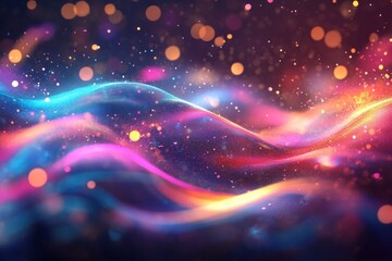 Fototapeta premium Wavy abstract animation with colorful particles flowing smoothly, creating a mesmerizing and vibrant visual effect