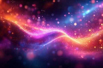 Fototapeta premium Colorful particles flowing and forming abstract waves with bokeh effect
