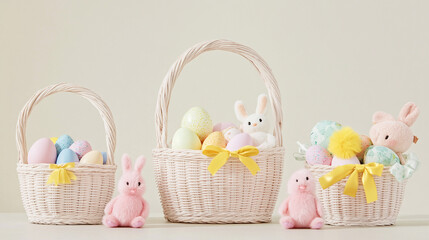 Pastel Easter Baskets  Bunny Toys  Eggs  Spring Holiday Decor