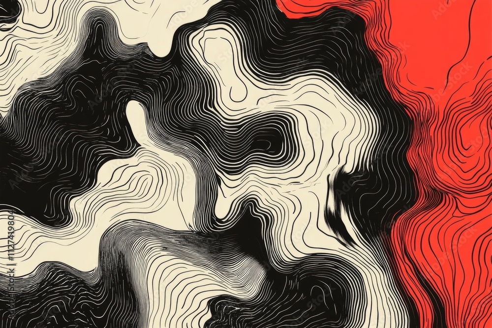 Aufkleber topographic lines creating an abstract background with a gradient of red, black and beige
