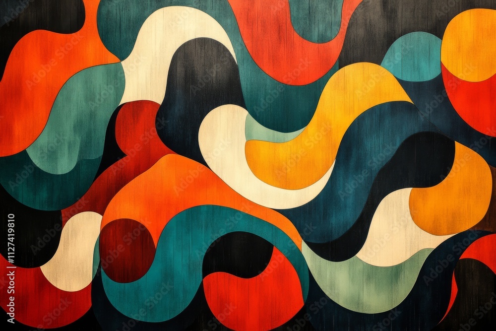 Poster abstract wood grain background featuring colorful, intertwining shapes, creating a visually captivat
